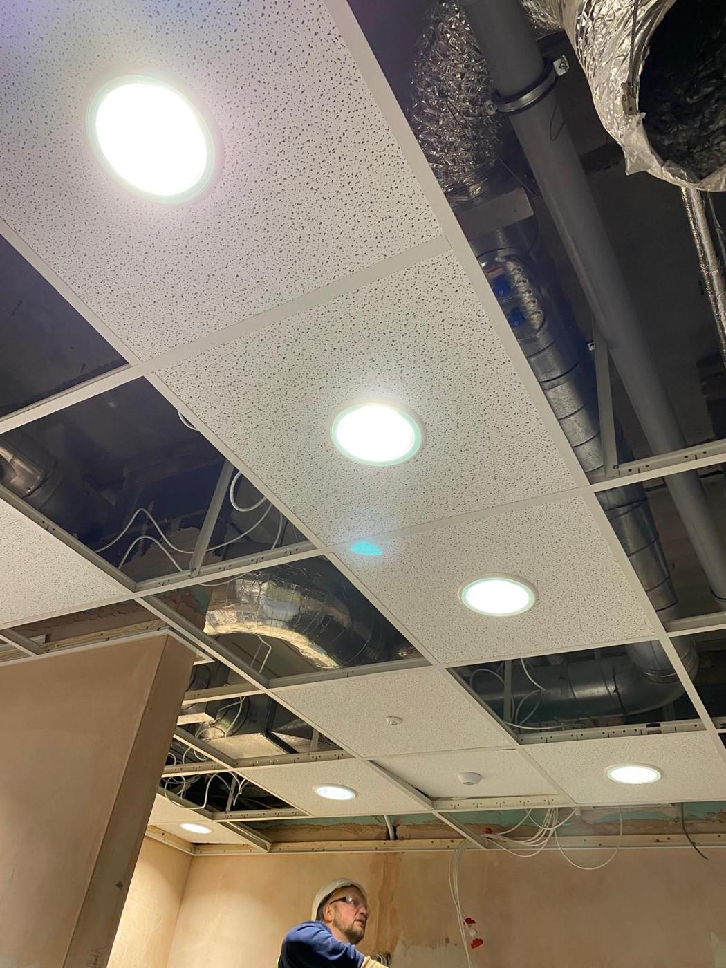 New LED downlights in a suspended ceiling