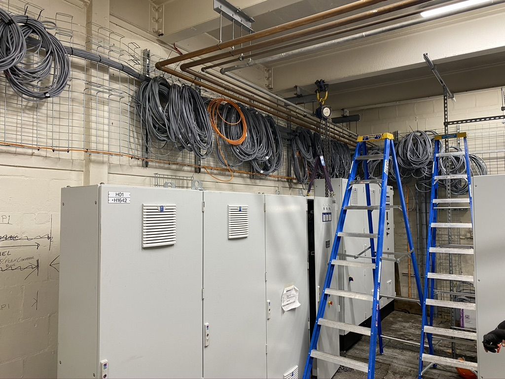 Panel room with cables coiled ready for termination