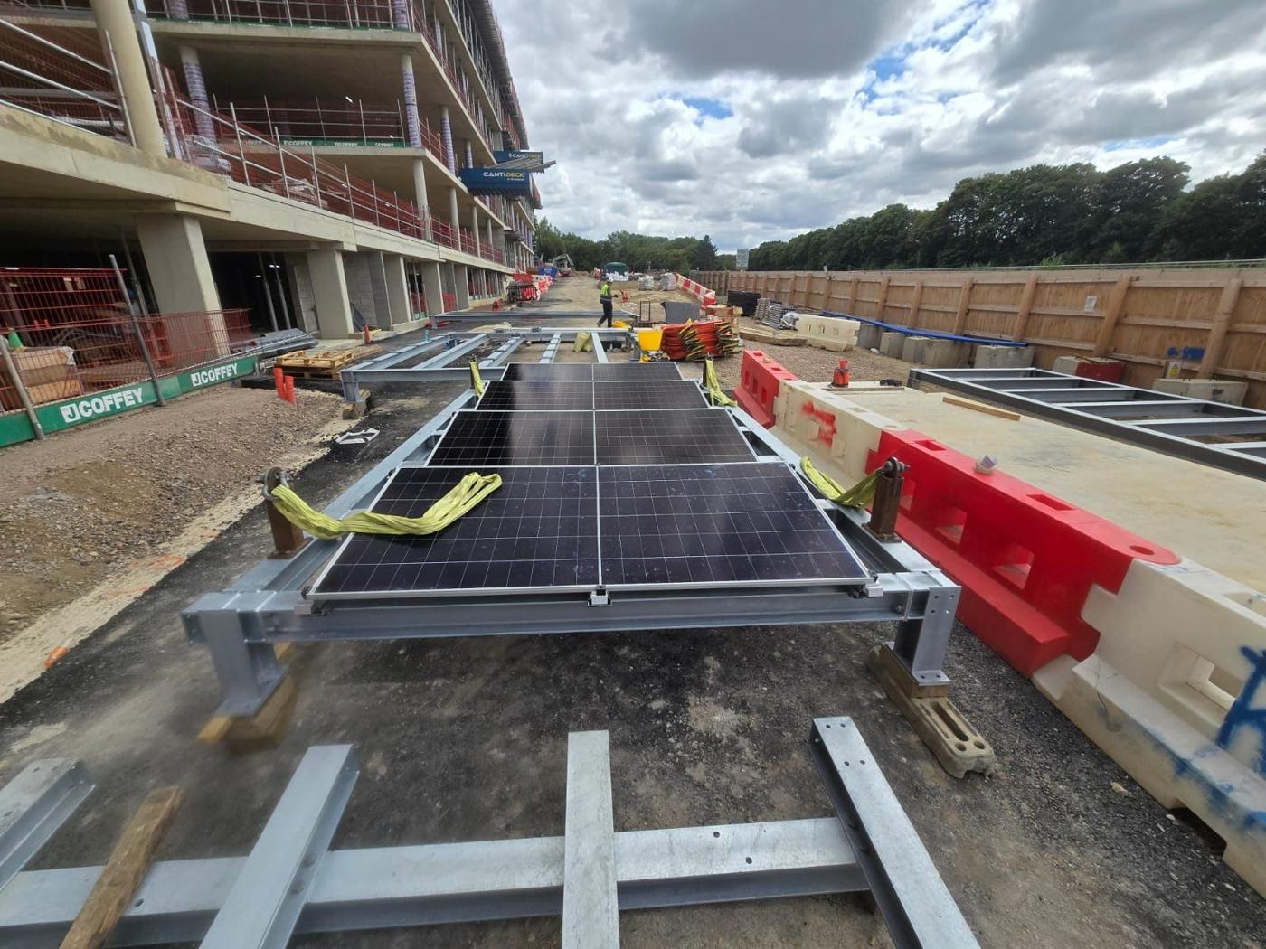 Galvanised frames set out across the roof