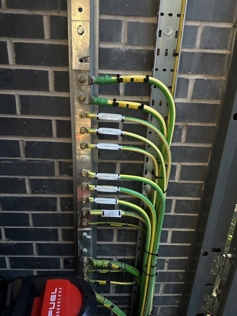Main earth bar with labelled earth cables