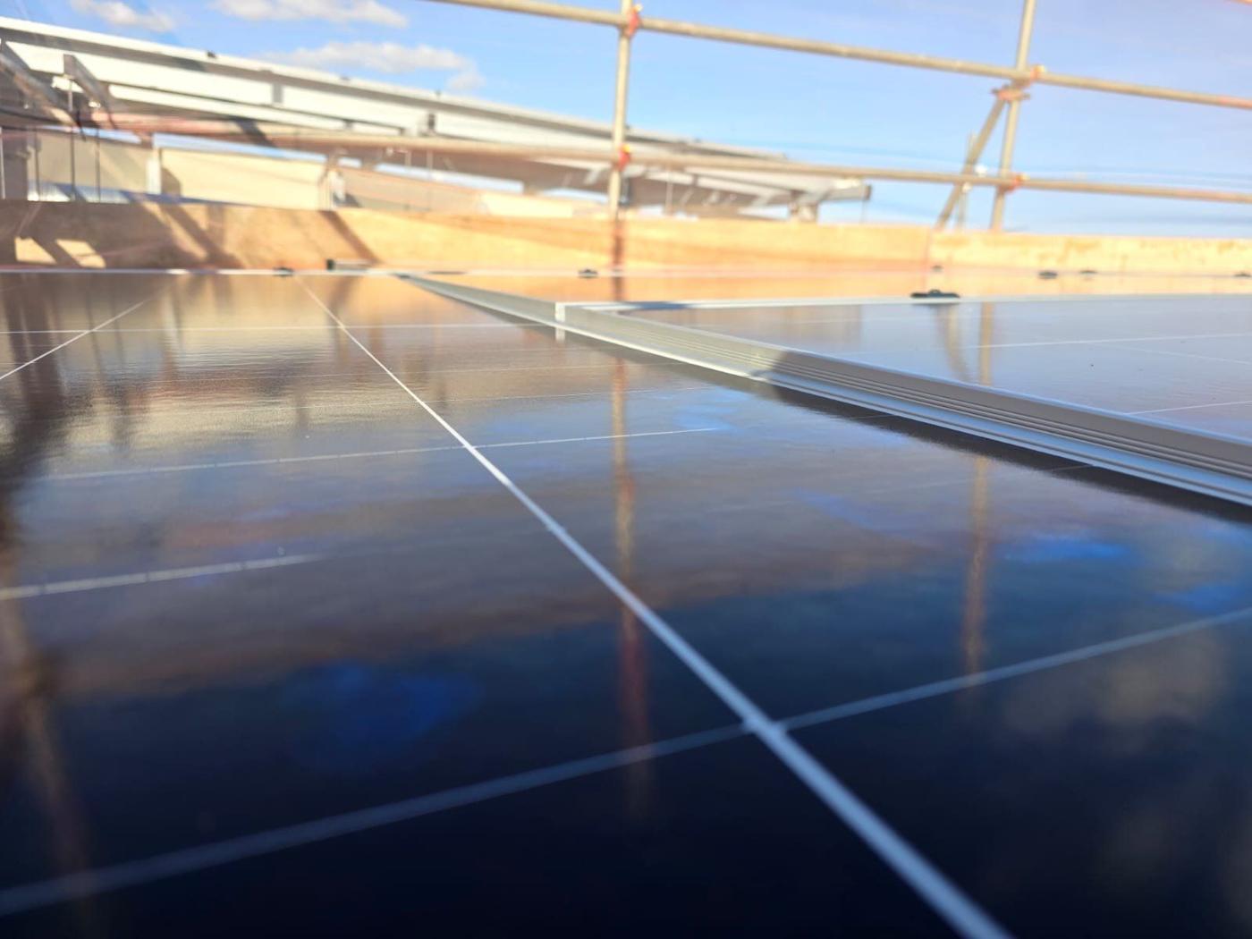Panels reflecting the evening sun