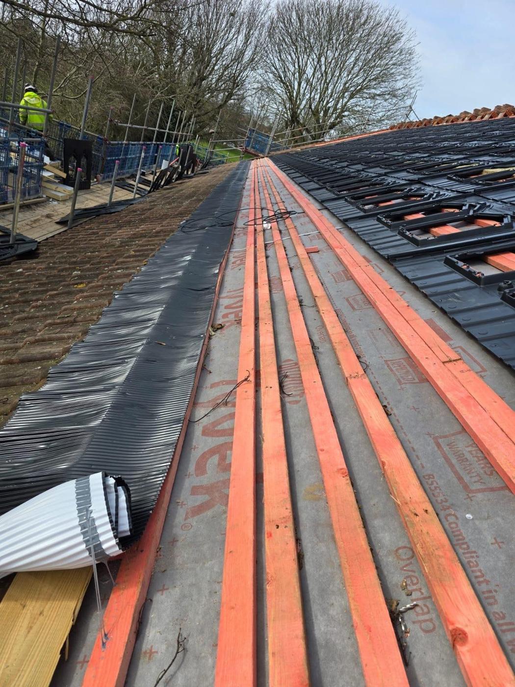 Roof battens set out for an in-roof solar array