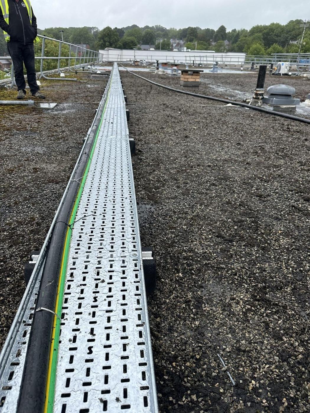 SWA cables on rooftop cable tray at Sheffield hospital