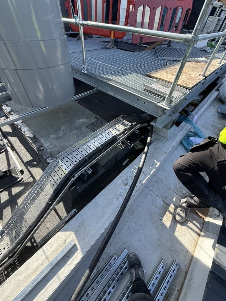 Roof tray with cables near plant