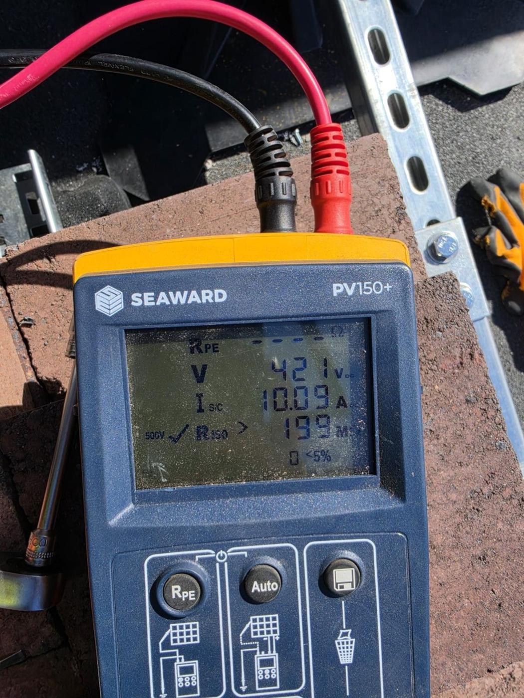 Seaward PV tester showing string results