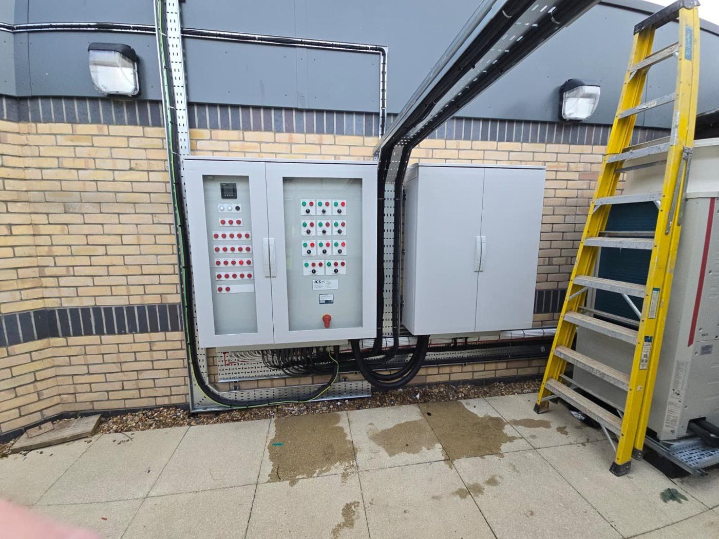 BMS control panels on an external plant wall