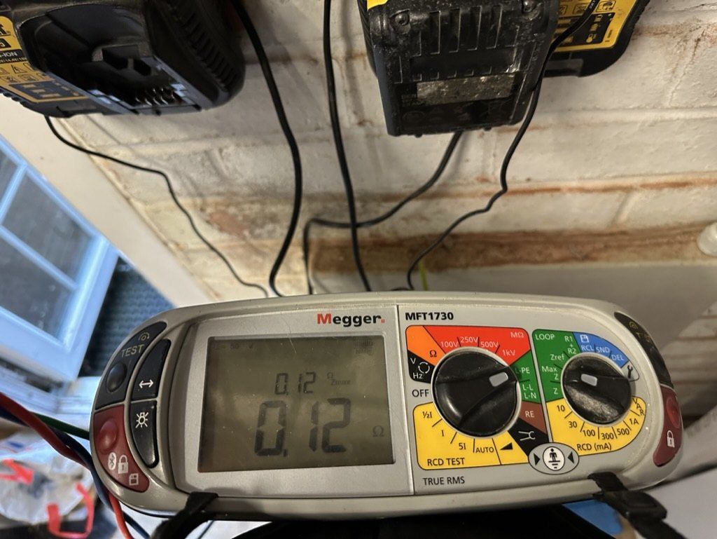 Megger tester showing a test reading
