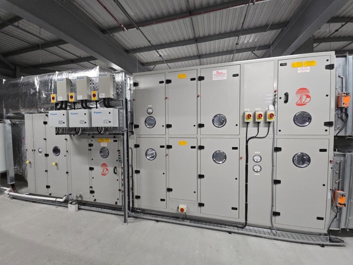 Large AHU with valves, isolators and control wiring