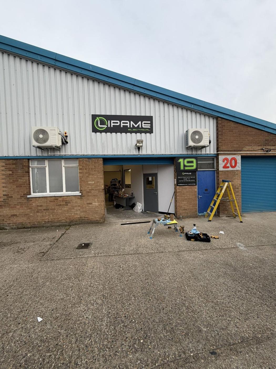 Lipame unit 19 at Dales Road Business Centre with the Lipame sign