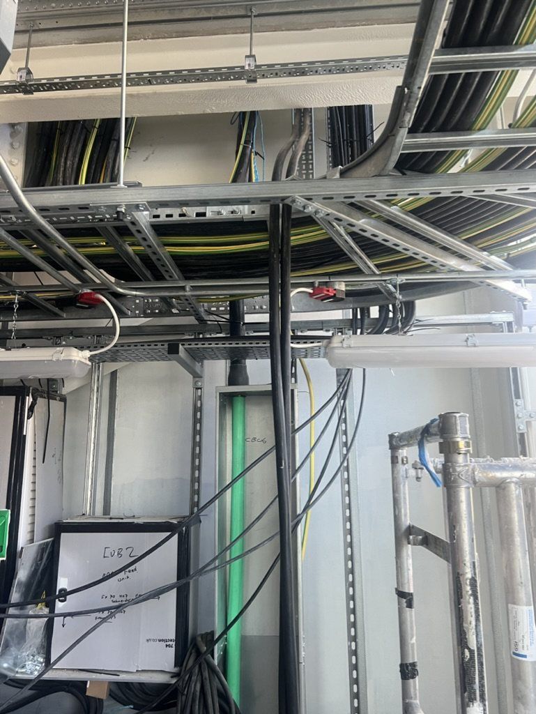 Ladder and tray in a ceiling void