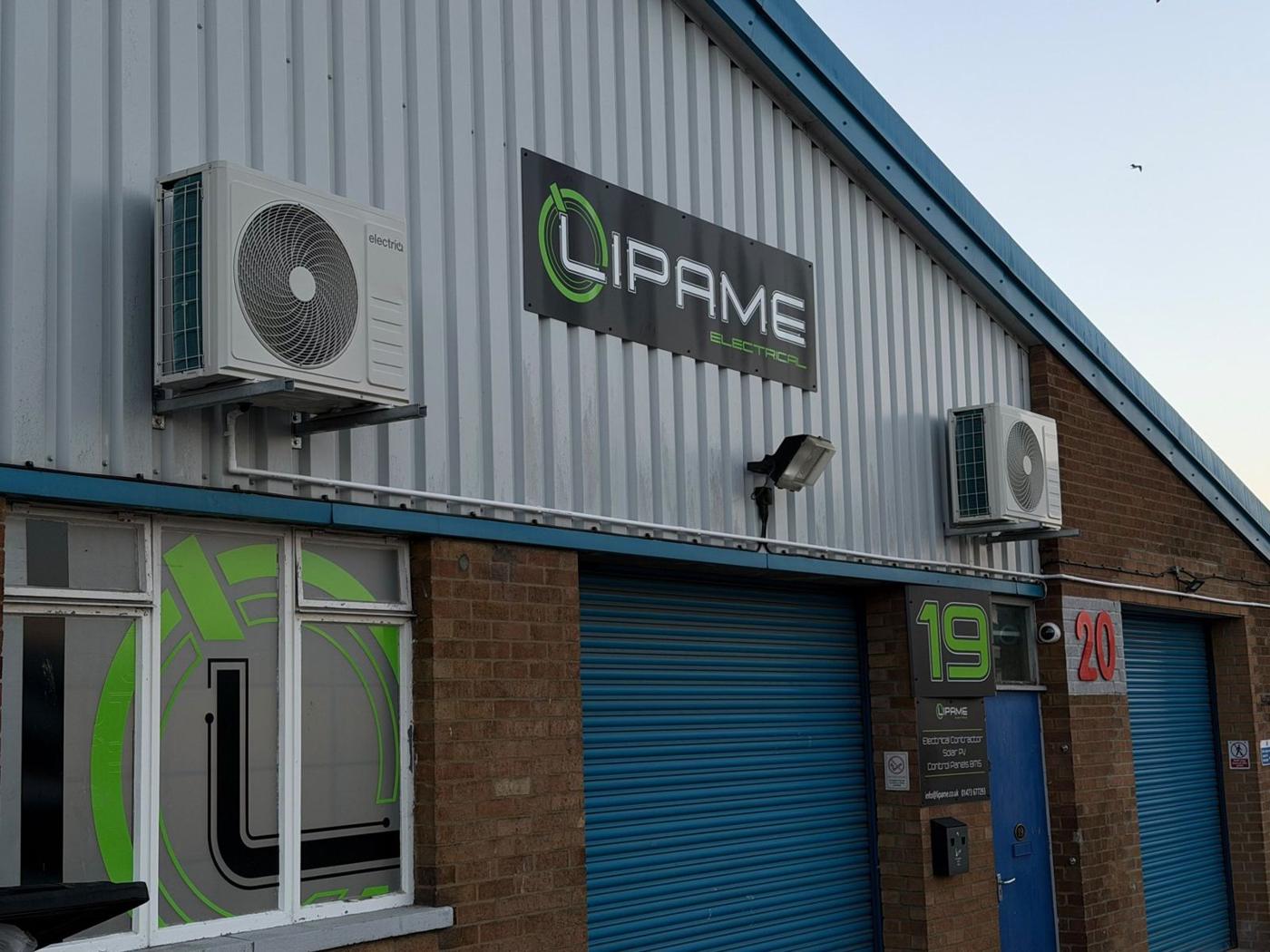 Lipame Unit 19 at Dales Road Business Centre, Ipswich, with the green 19 and Lipame sign